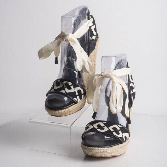 DVF Diane Von Furstenberg Womens Black Platform Tie Up Espadrille Heels US 8.5 - Picture 1 of 9